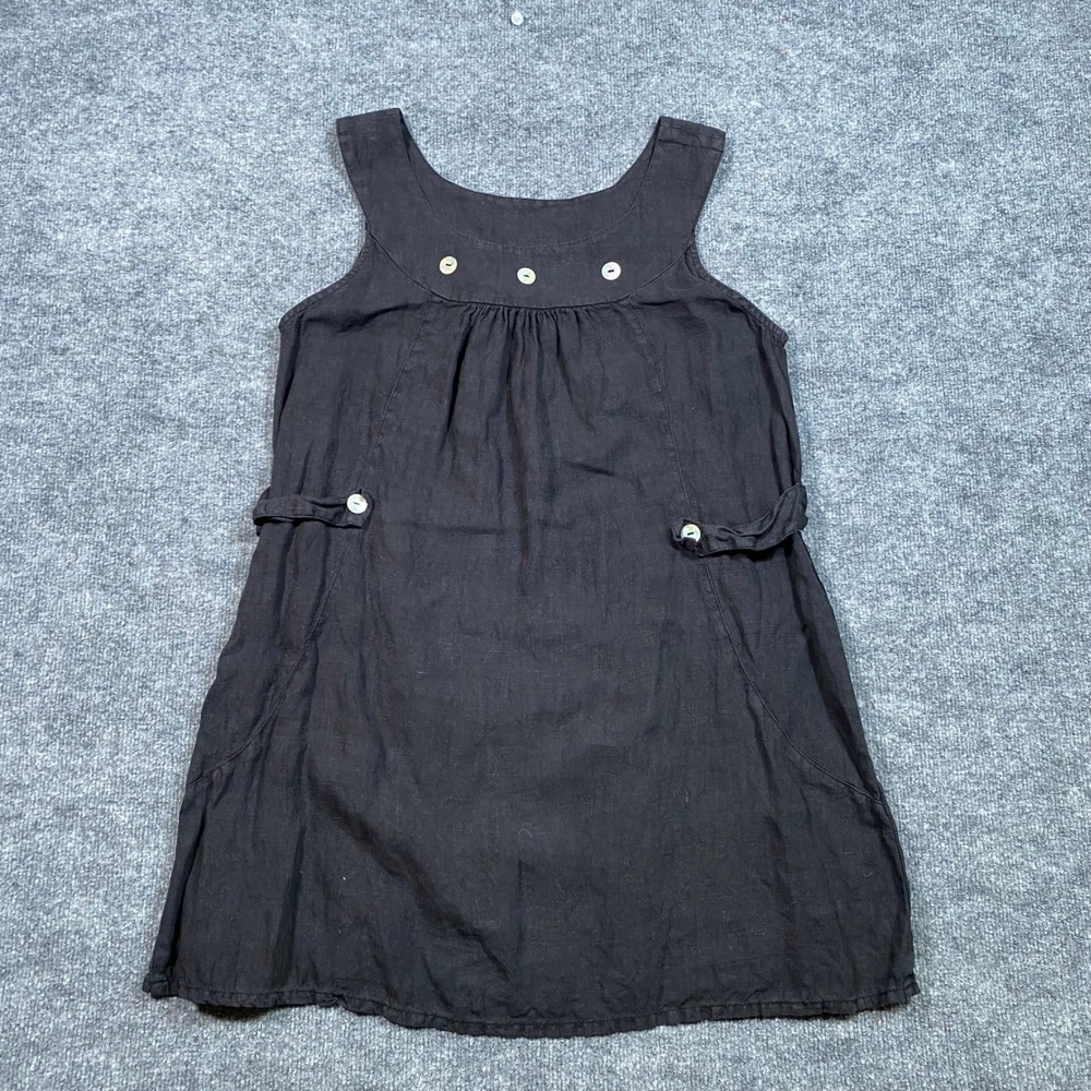 Sashay USA Black 100% Linen Sleeveless Tunic‎ Mini Dress Pockets LT334 Womens L